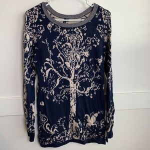 VIP Blue & Cream Tree Design Crewneck Sweater